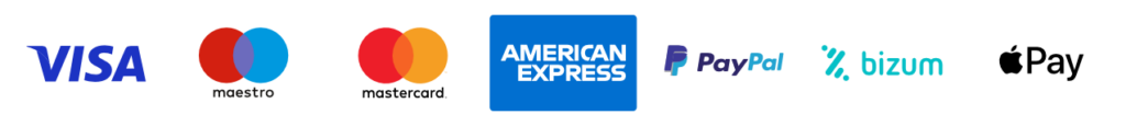 Pago con Visa, Maestro, Mastercard, American express, Paypal, Bizum i Apple pay