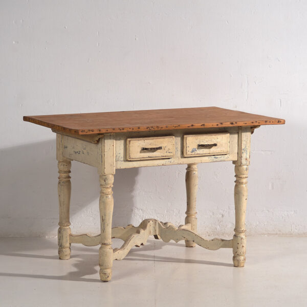 Mesa antigua blanca de madera maciza (Francia, c.1900)