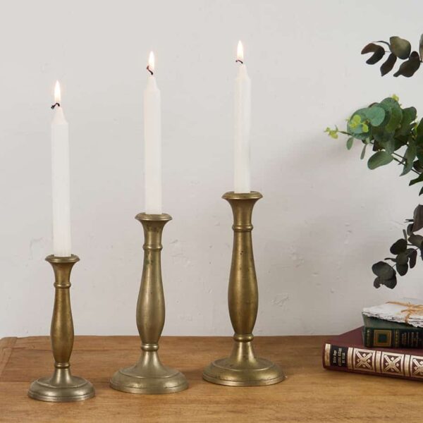 Candelero antiguo de latón cromado (c.1900). Conjunto de 3 piezas.