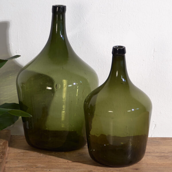 Antiguas damajuanas verde olivo (c.1920). Conjunto de 2 piezas #8