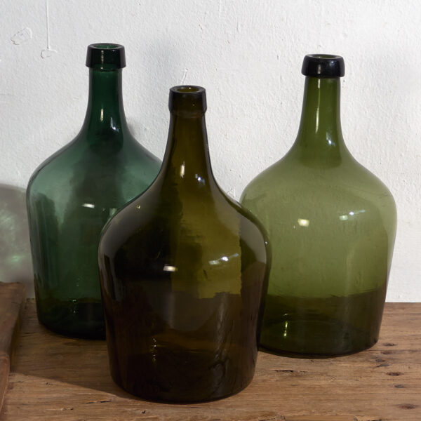 Damajuanas verdes antiguas (c.1920). Conjunto de 3 piezas #23