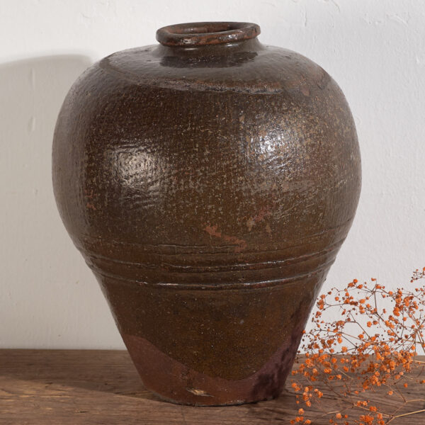 Jarrón grande antiguo esmaltado de estilo wabi-sabi (c.1900) #5