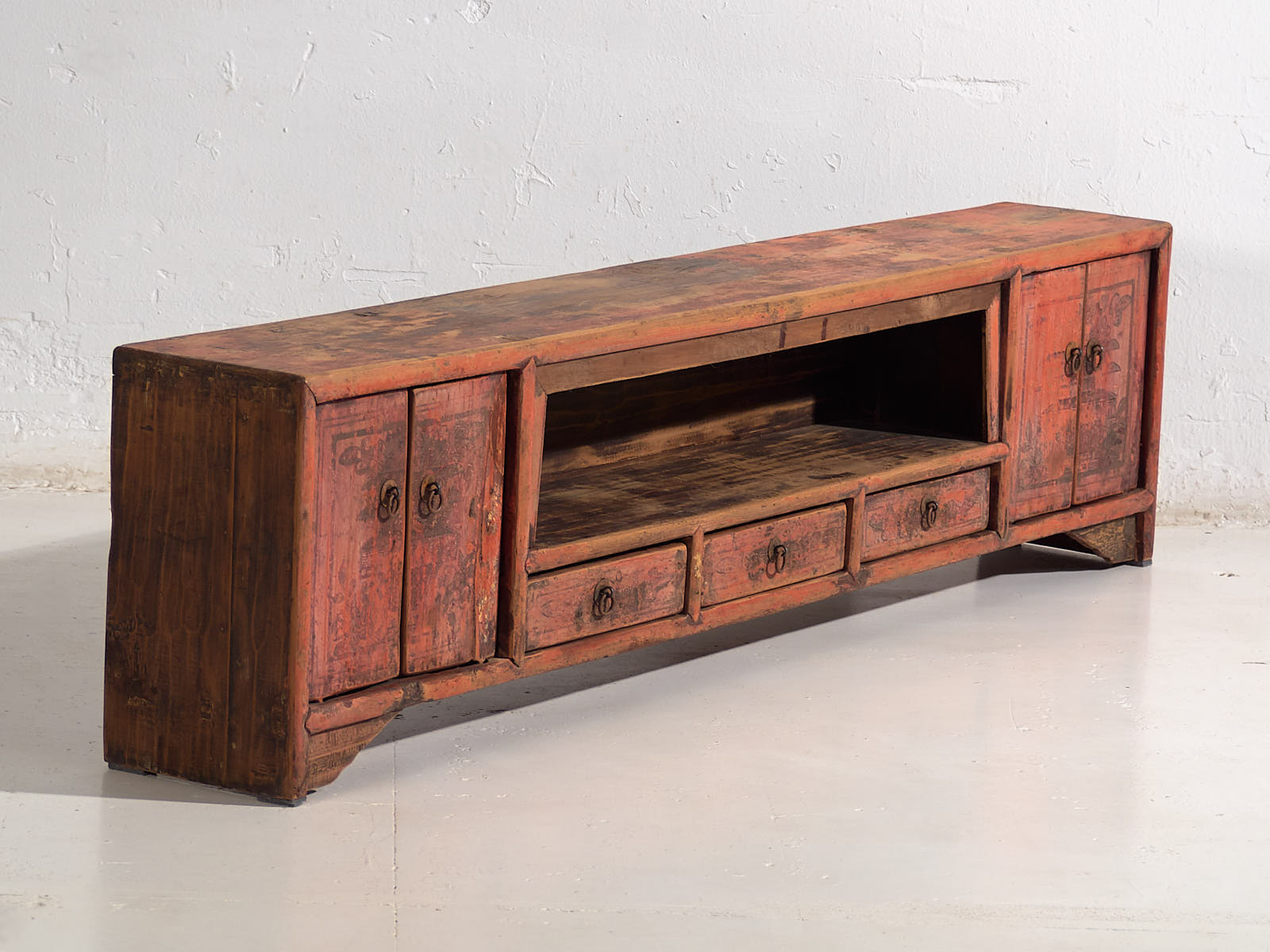 Mueble TV antiguo con pátina de color rojo (c.1900) #22