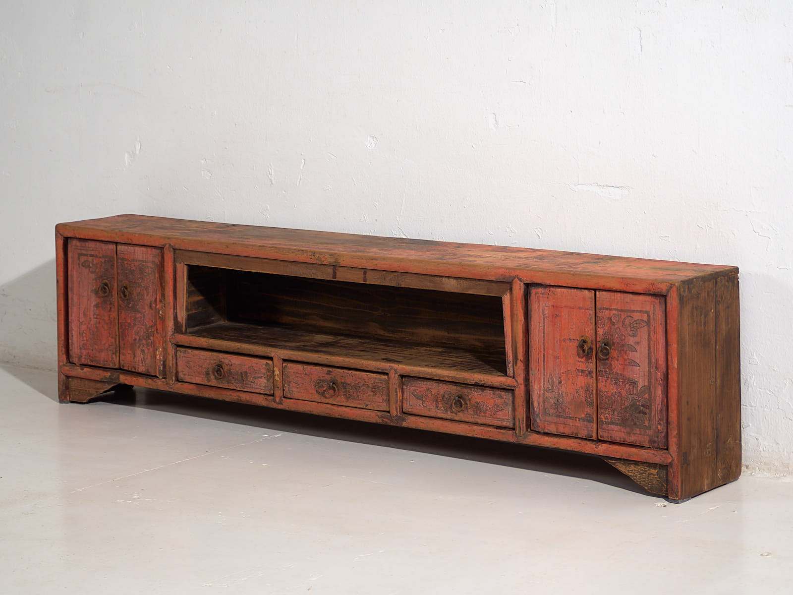 Mueble TV antiguo con pátina de color rojo (c.1900) #22