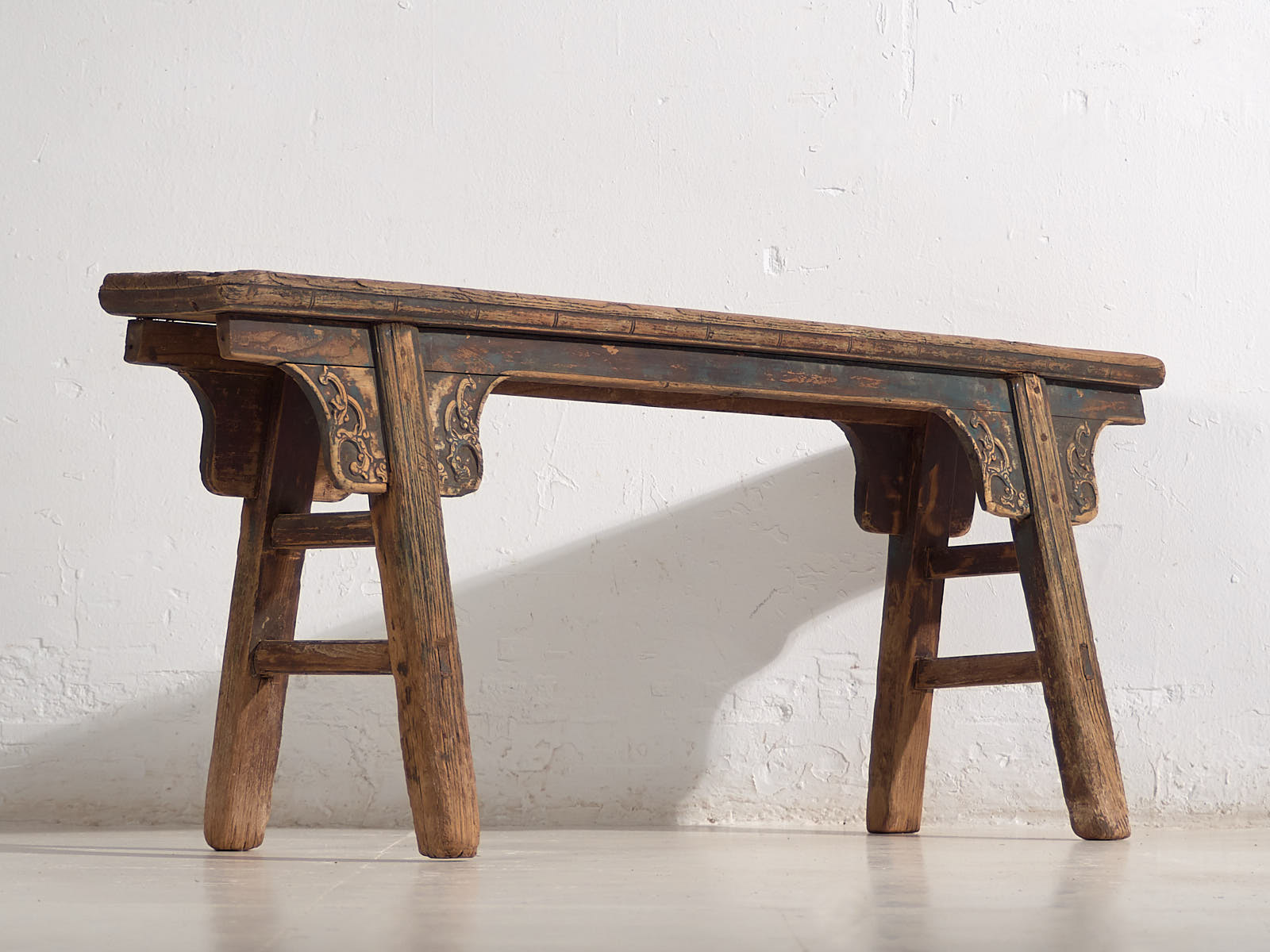 Antique Asian bench with navy blue shades (c.1870) #10