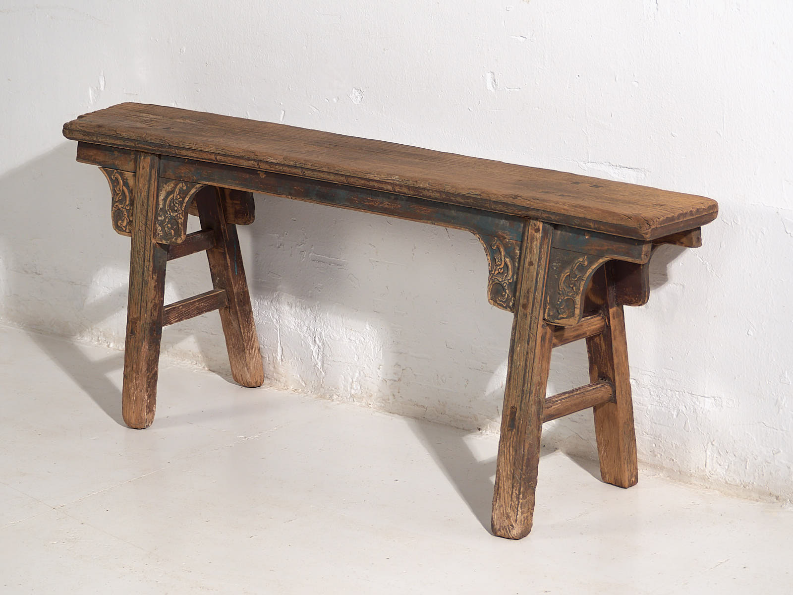 Antique Asian bench with navy blue shades (c.1870) #10