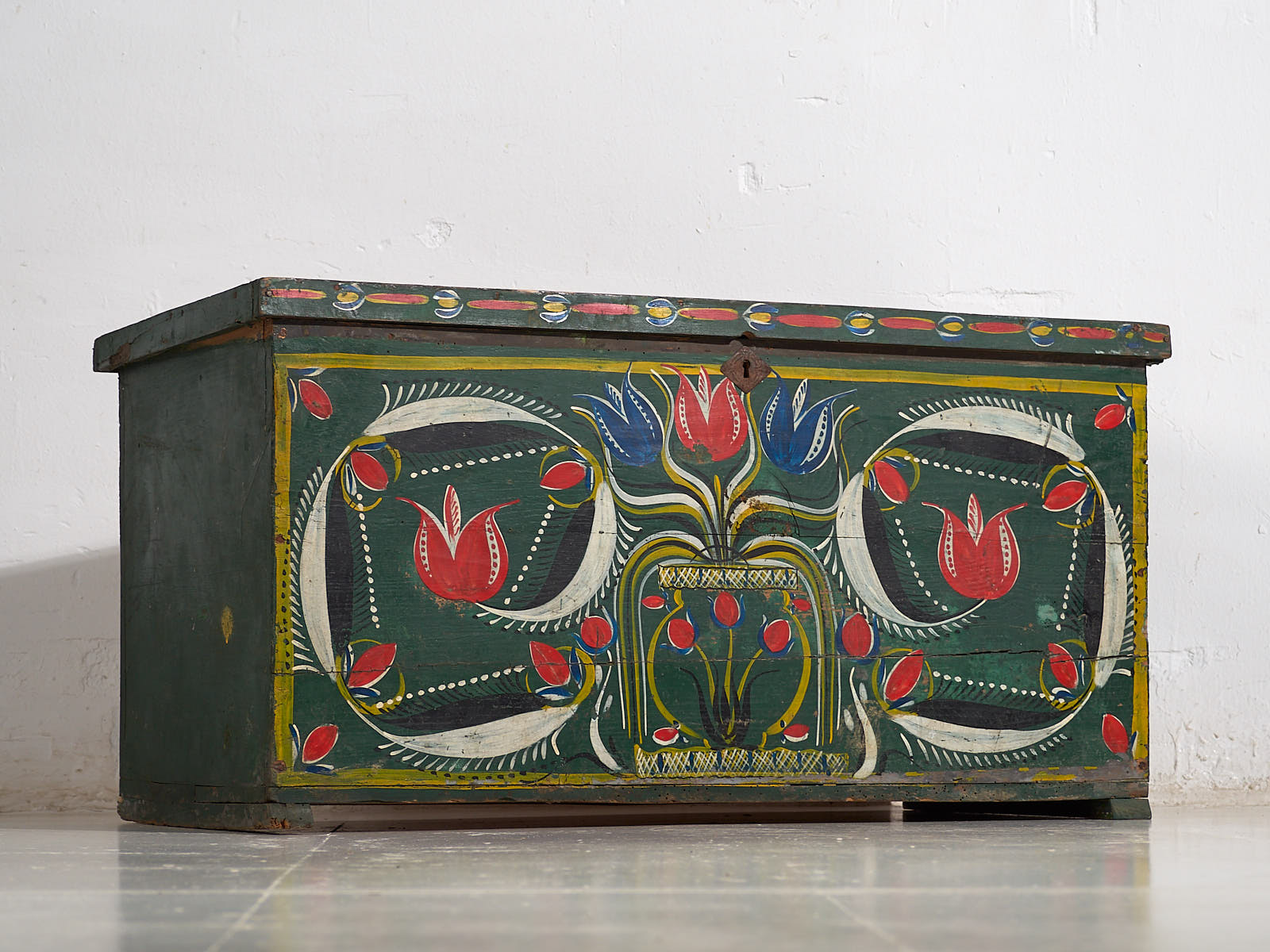 Antique green folk art style trunk (c.1920) #92