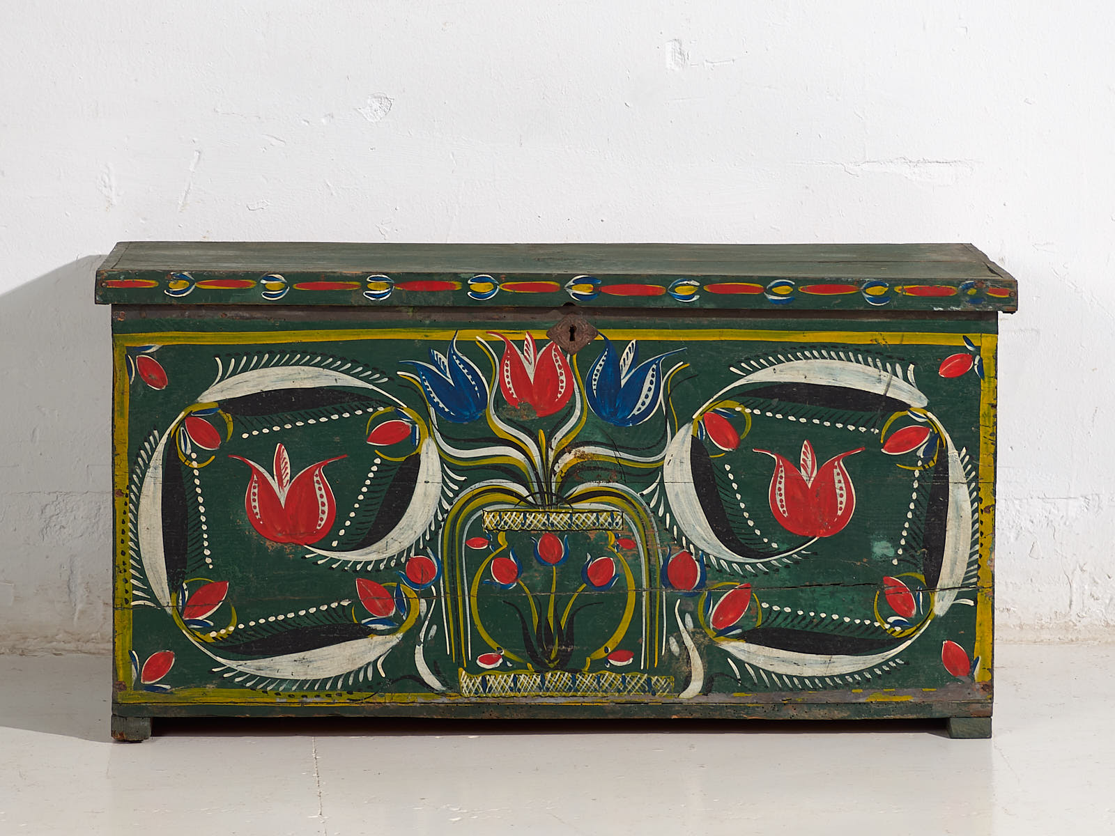 Antique green folk art style trunk (c.1920) #92