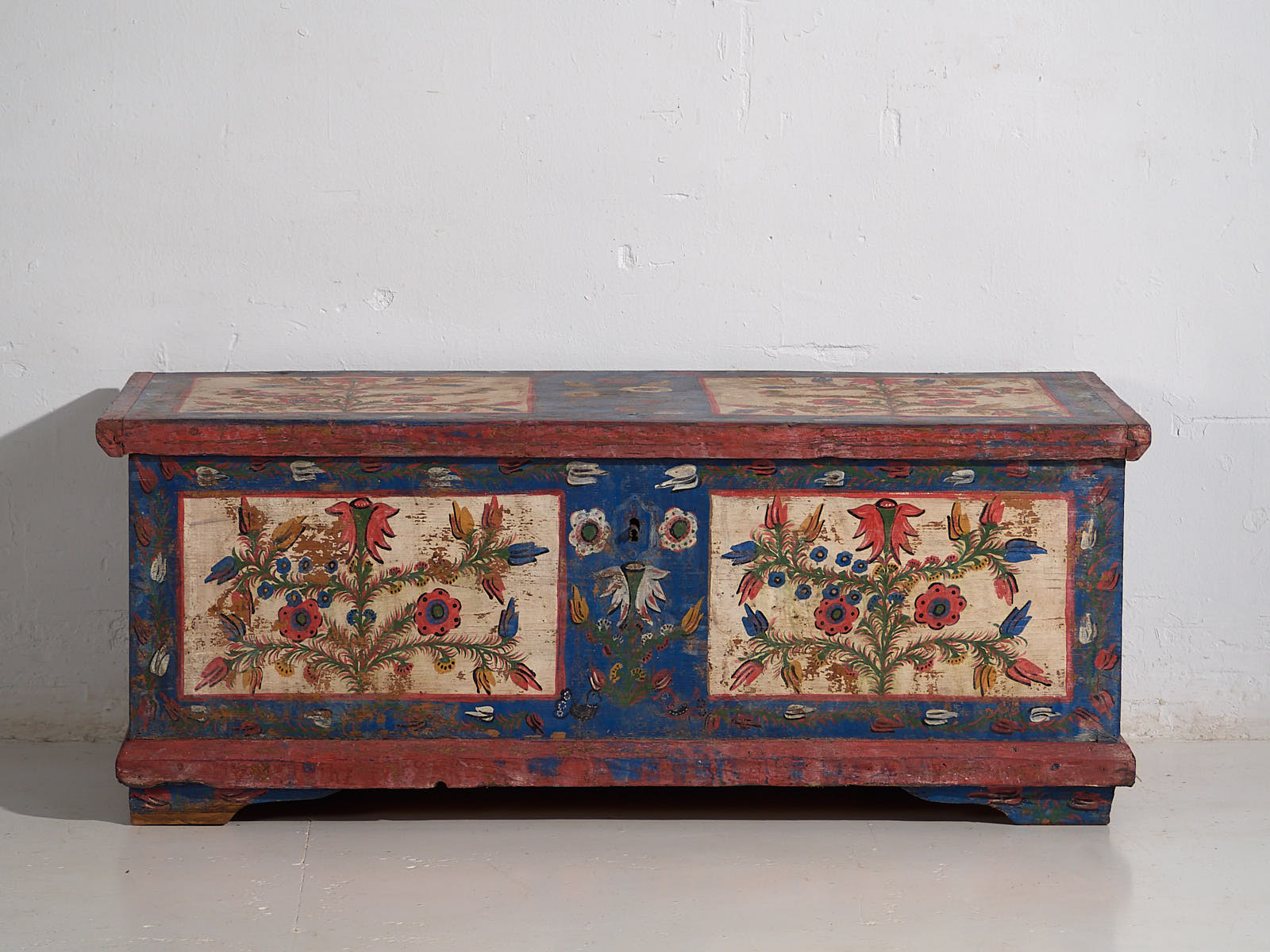 Antique blue folk art style chest (c.1920) #93